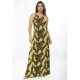 Vestido Longo Malha Trapézio Folhas de Outono