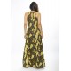 Vestido Longo Malha Trapézio Folhas de Outono