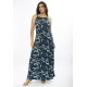 Vestido Longo Malha Trapézio Hibisco Blue