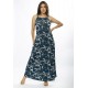 Vestido Longo Malha Trapézio Hibisco Blue