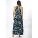 Vestido Longo Malha Trapézio Hibisco Blue
