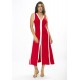 Vestido Midi Fenda Frontal Color Block Vermelho