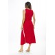 Vestido Midi Fenda Frontal Color Block Vermelho