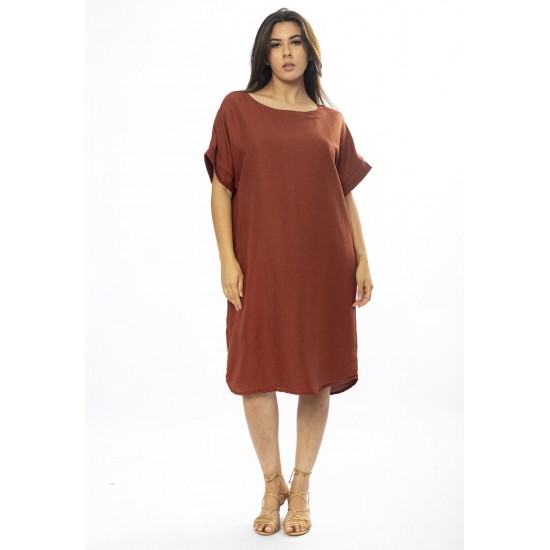 Vestido Curto Viscose com Bolso Marrom