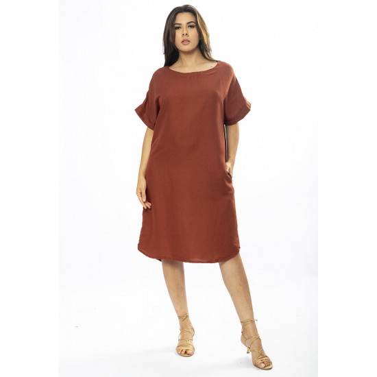 Vestido Curto Viscose com Bolso Marrom