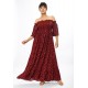 Vestido Longo Ciganinha Estampado Bordô