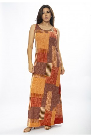 Vestido Longo Butiá Malha Regata Estampa Tramas do Sol