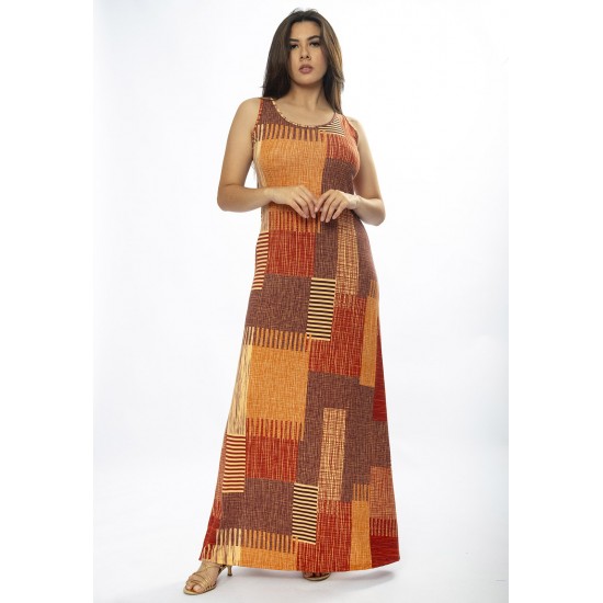 Vestido Longo Butiá Malha Regata Estampa Tramas do Sol