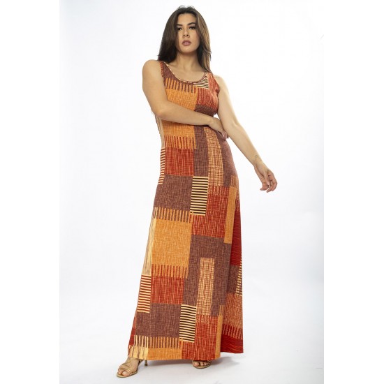 Vestido Longo Butiá Malha Regata Estampa Tramas do Sol