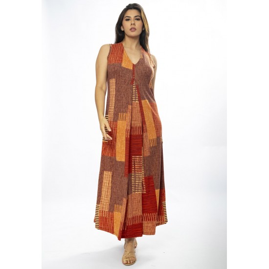 Vestido Longo Acará Malha Estampa Tramas do Sol