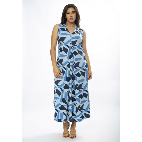 Vestido Longo Acará Malha Estampa Caminhos de Azul