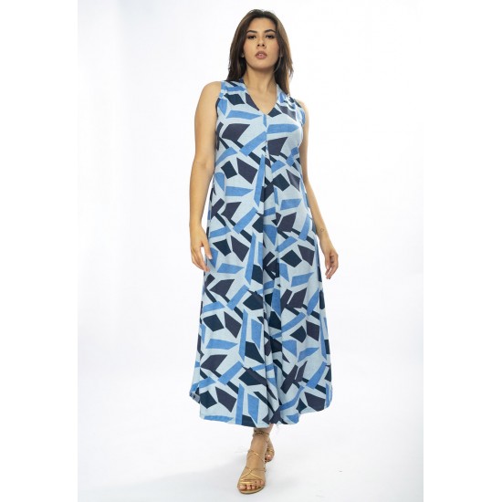 Vestido Longo Acará Malha Estampa Caminhos de Azul