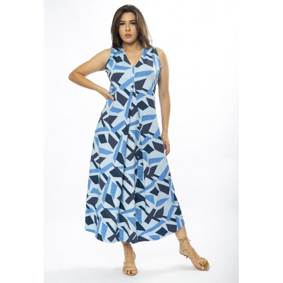 Vestido Longo Acará Malha Estampa Caminhos de Azul