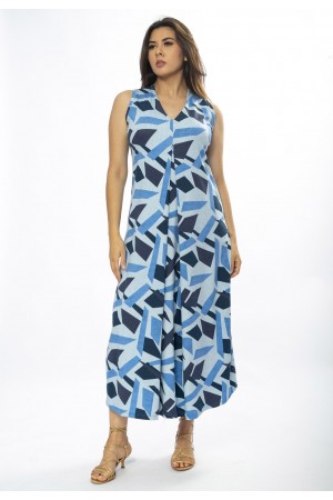 Vestido Longo Acará Malha Estampa Caminhos de Azul