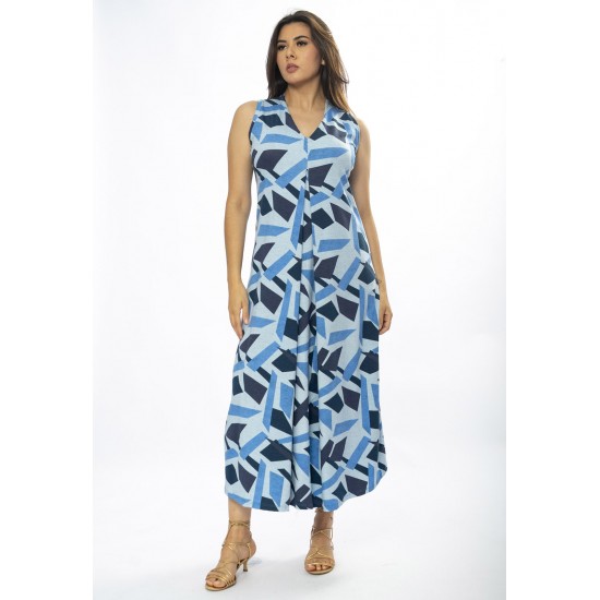 Vestido Longo Acará Malha Estampa Caminhos de Azul
