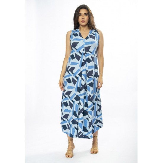 Vestido Longo Acará Malha Estampa Caminhos de Azul
