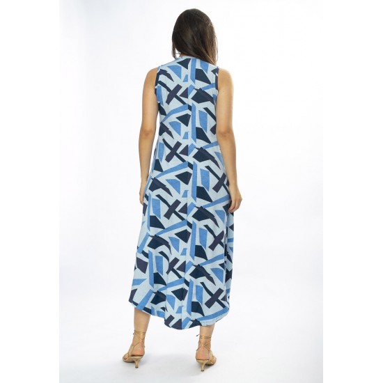 Vestido Longo Acará Malha Estampa Caminhos de Azul