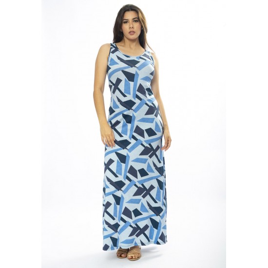 Vestido Longo Butiá Malha Regata Estampa Caminhos de Azul