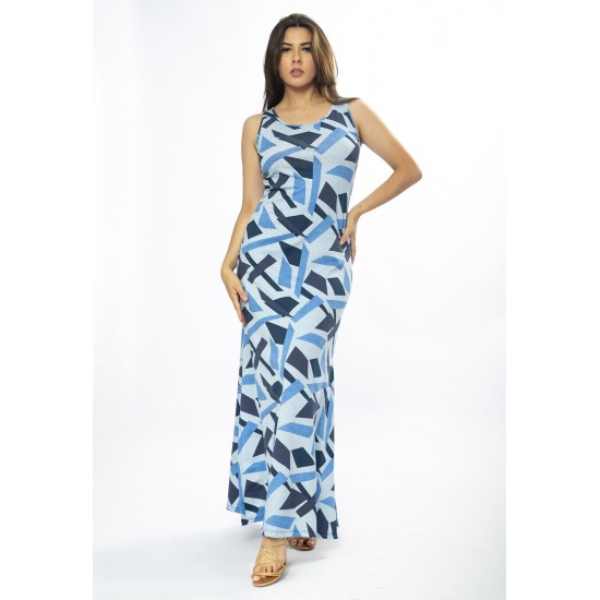 Vestido Longo Butiá Malha Regata Estampa Caminhos de Azul