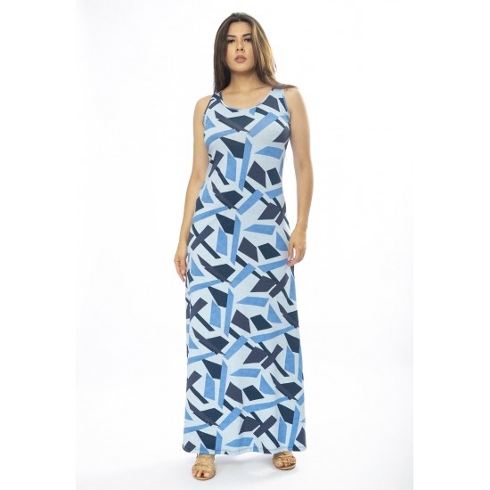 Vestido Longo Butiá Malha Regata Estampa Caminhos de Azul