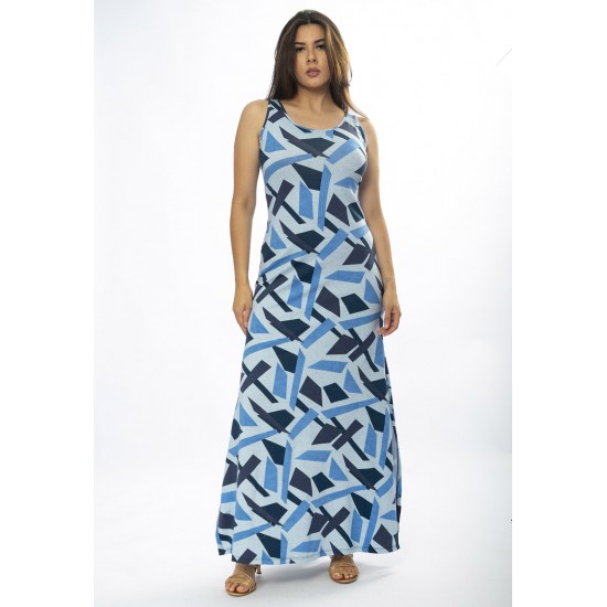 Vestido Longo Butiá Malha Regata Estampa Caminhos de Azul