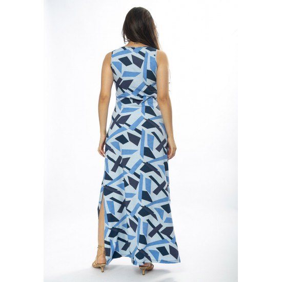 Vestido Longo Butiá Malha Regata Estampa Caminhos de Azul