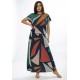 Vestido Longo Morcego Malha Estampa Geometrias do Tempo