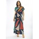 Vestido Longo Morcego Malha Estampa Geometrias do Tempo