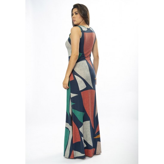 Vestido Longo Butiá Malha Regata Estampa Geometrias do Tempo