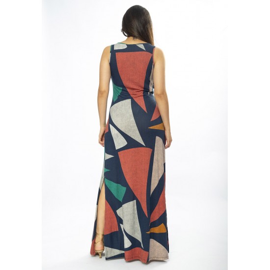Vestido Longo Butiá Malha Regata Estampa Geometrias do Tempo