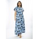 Vestido Longo Morcego Malha Estampa Caminhos de Azul
