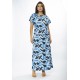 Vestido Longo Morcego Malha Estampa Caminhos de Azul