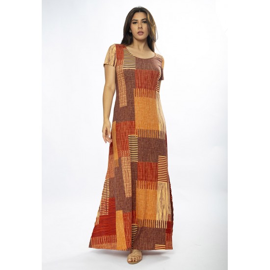 Vestido Longo Malha Gola Canoa Manga Curta Tramas do Sol