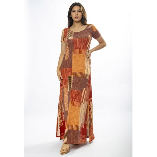 Vestido Longo Malha Gola Canoa Manga Curta Tramas do Sol