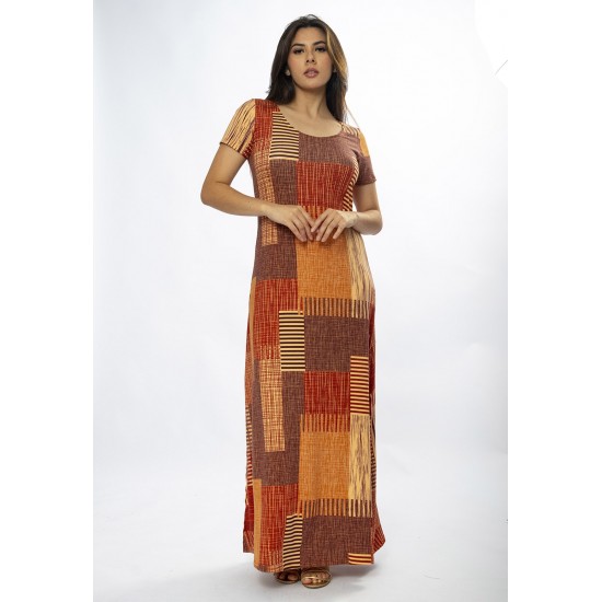 Vestido Longo Malha Gola Canoa Manga Curta Tramas do Sol