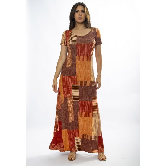 Vestido Longo Malha Gola Canoa Manga Curta Tramas do Sol