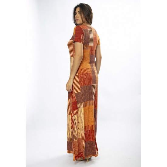 Vestido Longo Malha Gola Canoa Manga Curta Tramas do Sol