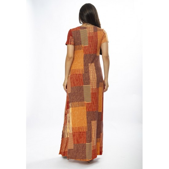 Vestido Longo Malha Gola Canoa Manga Curta Tramas do Sol