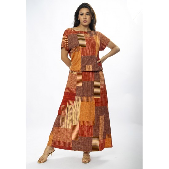 Vestido Longo Morcego Malha Estampa Tramas do Sol