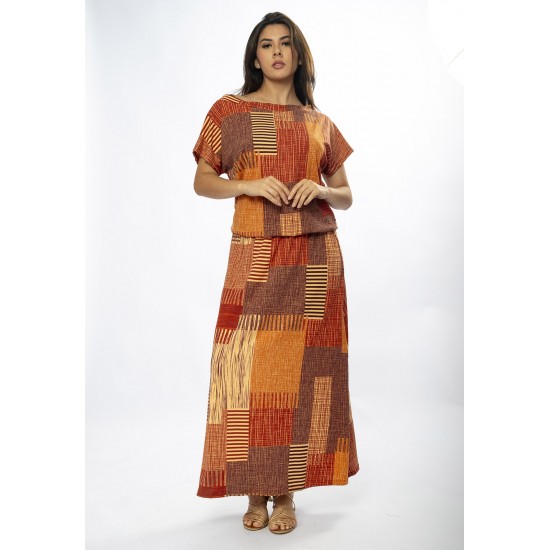 Vestido Longo Morcego Malha Estampa Tramas do Sol