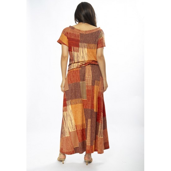 Vestido Longo Morcego Malha Estampa Tramas do Sol