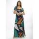 Vestido Longo Malha Gola Canoa Manga Curta Geometrias do Tempo