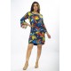 Vestido Curto Viscose Balli Manga Ampla Estampa Maré Vibrante