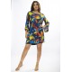 Vestido Curto Viscose Balli Manga Ampla Estampa Maré Vibrante
