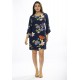 Vestido Curto Viscose Balli Manga Ampla Estampa Festa das Flores Azul
