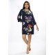 Vestido Curto Viscose Balli Manga Ampla Estampa Festa das Flores Azul