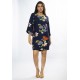 Vestido Curto Viscose Balli Manga Ampla Estampa Festa das Flores Azul