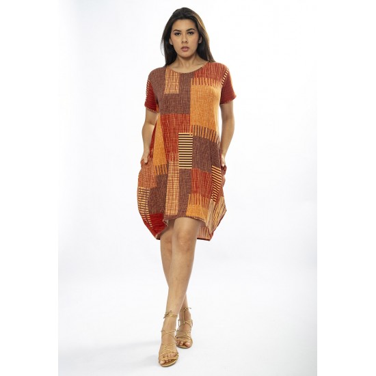 Vestido Curto Malha Amplo Always Estampa Tramas do Sol