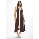 Vestido Midi Fenda Frontal Color Block Marrom