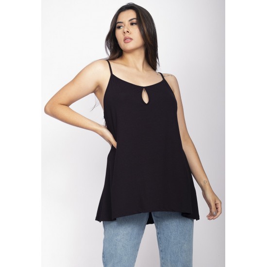 Blusa Regata Caacica Trapézio Malha Preta
